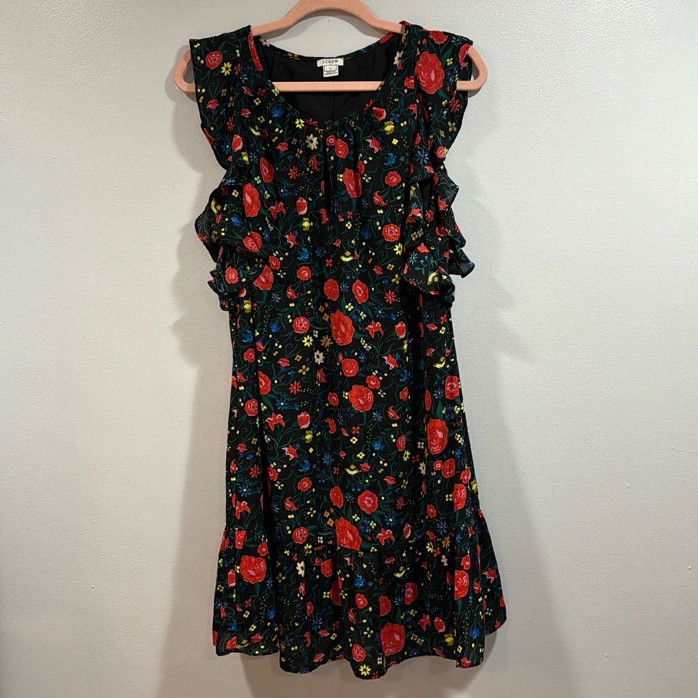 J. Crew Black and Red Floral Mini Dress